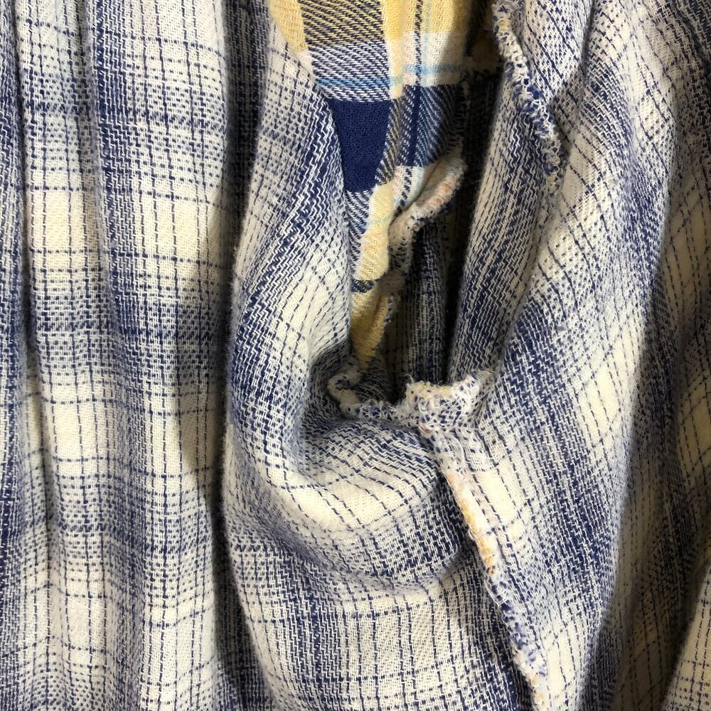 FP We the Free Calico Basin Distressed Yellow & Blue Hoodie Shacket OB9992328 S - Picture 10 of 16
